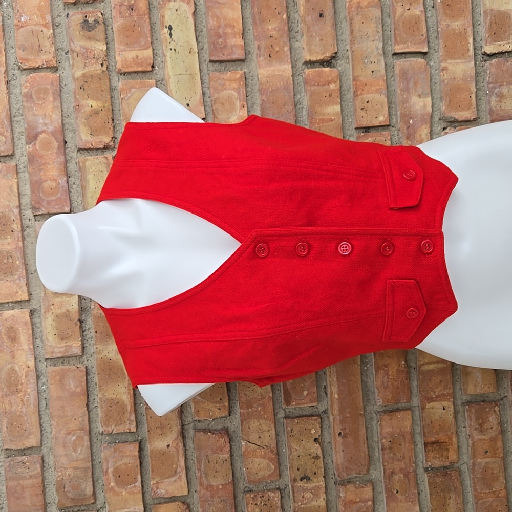 Vtg Red Wool Cropped Vest with Front Pockets M